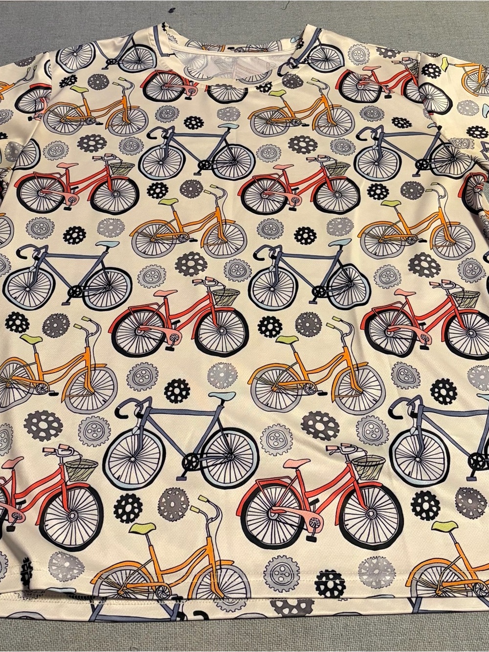 Men's Short Sleeve Bike Print Tee - Cream with Red, Orange & Blue Bikes
